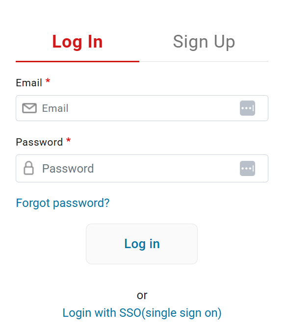 Login screen with email and password fields